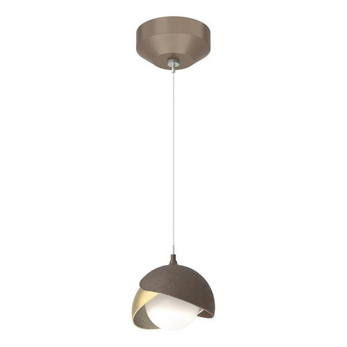 BROOKLYN DOUBLE SHADE LOW VOLTAGE MINI PENDANT BY HUBBARDTON FORGE, FINISH: BRONZE; ACCENT: MODERN BRASS, OPAL GLASS, | CASA DI LUCE LIGHTING