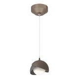 BROOKLYN DOUBLE SHADE LOW VOLTAGE MINI PENDANT BY HUBBARDTON FORGE, FINISH: BRONZE, ACCENT: NATURAL IRON, OPAL GLASS, | CASA DI LUCE LIGHTING