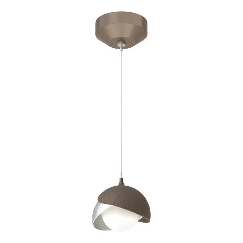 BROOKLYN DOUBLE SHADE LOW VOLTAGE MINI PENDANT BY HUBBARDTON FORGE, FINISH: BRONZE, ACCENT: VINTAGE PLATINUM, OPAL GLASS, | CASA DI LUCE LIGHTING