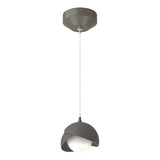 BROOKLYN DOUBLE SHADE LOW VOLTAGE MINI PENDANT BY HUBBARDTON FORGE, FINISH: DARK SMOKE; ACCENT: NATURAL IRON, OPAL GLASS, | CASA DI LUCE LIGHTING