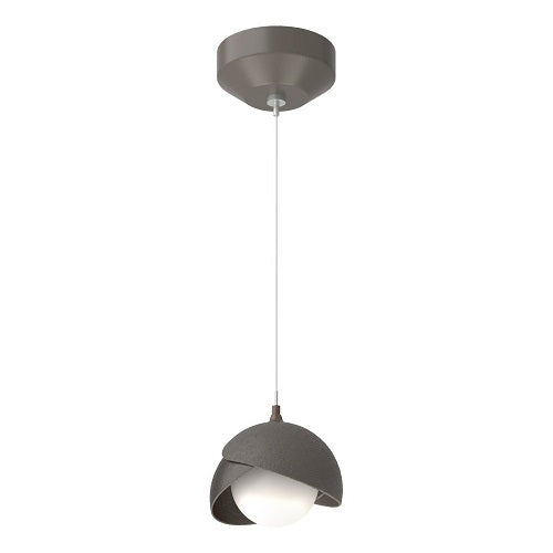 BROOKLYN DOUBLE SHADE LOW VOLTAGE MINI PENDANT BY HUBBARDTON FORGE, FINISH: DARK SMOKE; ACCENT: OIL RUBBED BRONZE, OPAL GLASS, | CASA DI LUCE LIGHTING