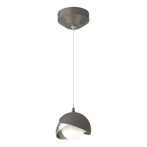 BROOKLYN DOUBLE SHADE LOW VOLTAGE MINI PENDANT BY HUBBARDTON FORGE, FINISH: DARK SMOKE; ACCENT: STERLING, OPAL GLASS, | CASA DI LUCE LIGHTING