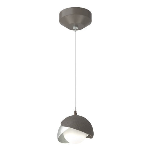 BROOKLYN DOUBLE SHADE LOW VOLTAGE MINI PENDANT BY HUBBARDTON FORGE, FINISH: DARK SMOKE; ACCENT: VINTAGE PLATINUM, OPAL GLASS, | CASA DI LUCE LIGHTING