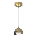 BROOKLYN DOUBLE SHADE LOW VOLTAGE MINI PENDANT BY HUBBARDTON FORGE, FINISH: MODERN BRASS; ACCENT: OIL RUBBED BRONZE, OPAL GLASS, | CASA DI LUCE LIGHTING