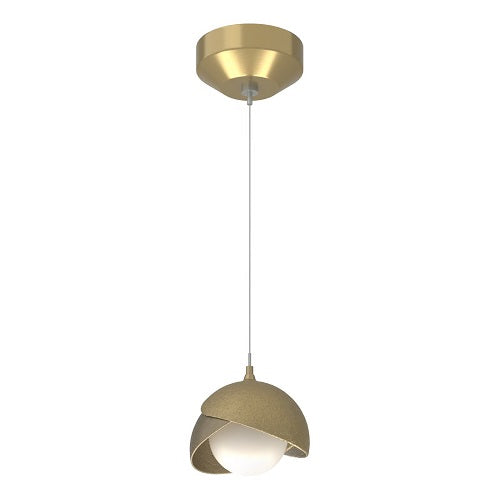 BROOKLYN DOUBLE SHADE LOW VOLTAGE MINI PENDANT BY HUBBARDTON FORGE, FINISH: MODERN BRASS; ACCENT: SOFT GOLD, OPAL GLASS, | CASA DI LUCE LIGHTING