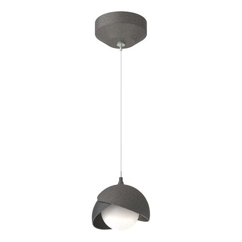 BROOKLYN DOUBLE SHADE LOW VOLTAGE MINI PENDANT BY HUBBARDTON FORGE, FINISH: NATURAL IRON, ACCENT BLACK, OPAL GLASS, | CASA DI LUCE LIGHTING
