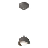 BROOKLYN DOUBLE SHADE LOW VOLTAGE MINI PENDANT BY HUBBARDTON FORGE, FINISH: NATURAL IRON, ACCENT: BRONZE, OPAL GLASS, | CASA DI LUCE LIGHTING