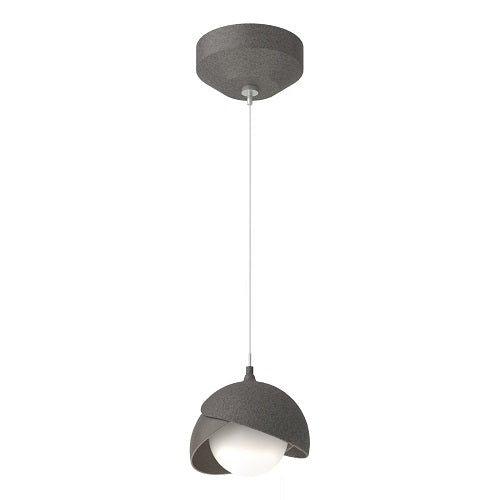 BROOKLYN DOUBLE SHADE LOW VOLTAGE MINI PENDANT BY HUBBARDTON FORGE, FINISH: NATURAL IRON, ACCENT: DARK SMOKE, OPAL GLASS, | CASA DI LUCE LIGHTING
