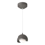 BROOKLYN DOUBLE SHADE LOW VOLTAGE MINI PENDANT BY HUBBARDTON FORGE, FINISH: NATURAL IRON, ACCENT: NATURAL IRON, OPAL GLASS, | CASA DI LUCE LIGHTING