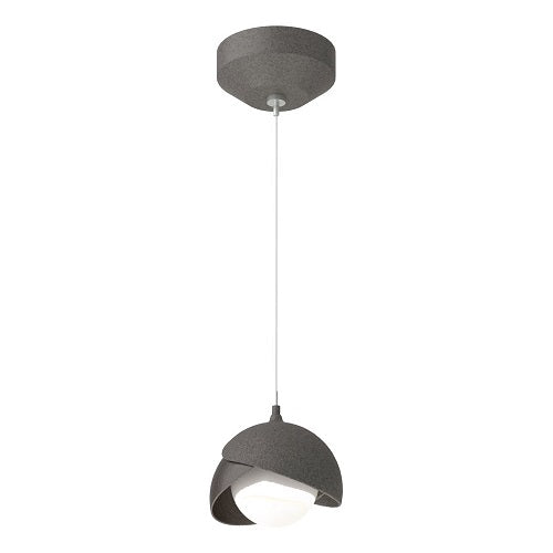 BROOKLYN DOUBLE SHADE LOW VOLTAGE MINI PENDANT BY HUBBARDTON FORGE, FINISH: NATURAL IRON, ACCENT: OIL RUBBED BRONZE, OPAL GLASS, | CASA DI LUCE LIGHTING