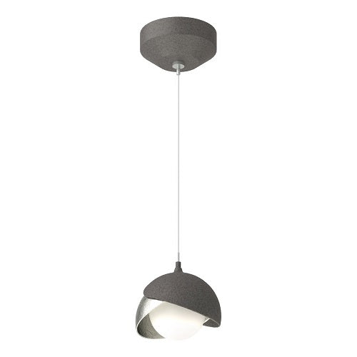 BROOKLYN DOUBLE SHADE LOW VOLTAGE MINI PENDANT BY HUBBARDTON FORGE, FINISH: NATURAL IRON, ACCENT: STERLING, OPAL GLASS, | CASA DI LUCE LIGHTING