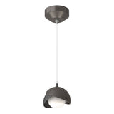 BROOKLYN DOUBLE SHADE LOW VOLTAGE MINI PENDANT BY HUBBARDTON FORGE, FINISH: OIL RUBBED BRONZE, ACCENT: BLACK, OPAL GLASS, | CASA DI LUCE LIGHTING