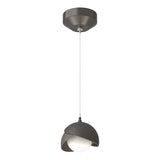 BROOKLYN DOUBLE SHADE LOW VOLTAGE MINI PENDANT BY HUBBARDTON FORGE, FINISH: OIL RUBBED BRONZE, ACCENT: DARK SMOKE, OPAL GLASS, | CASA DI LUCE LIGHTING
