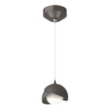 BROOKLYN DOUBLE SHADE LOW VOLTAGE MINI PENDANT BY HUBBARDTON FORGE, FINISH: OIL RUBBED BRONZE, ACCENT: NATURAL IRON, OPAL GLASS, | CASA DI LUCE LIGHTING