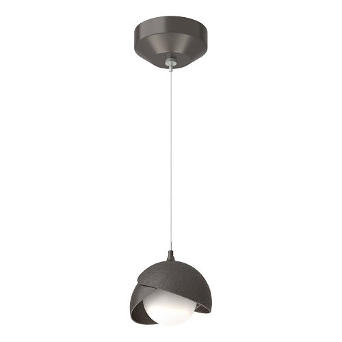 BROOKLYN DOUBLE SHADE LOW VOLTAGE MINI PENDANT BY HUBBARDTON FORGE, FINISH: OIL RUBBED BRONZE, ACCENT: OIL RUBBED BRONZE, OPAL GLASS, | CASA DI LUCE LIGHTING