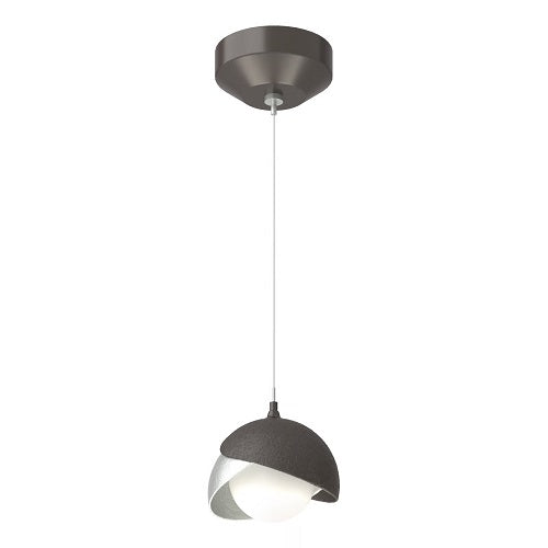 BROOKLYN DOUBLE SHADE LOW VOLTAGE MINI PENDANT BY HUBBARDTON FORGE, FINISH: OIL RUBBED BRONZE, ACCENT: VINTAGE PLATINUM, OPAL GLASS, | CASA DI LUCE LIGHTING
