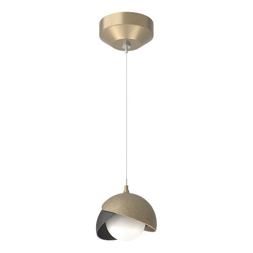 BROOKLYN DOUBLE SHADE LOW VOLTAGE MINI PENDANT BY HUBBARDTON FORGE, FINISH: SOFT GOLD, ACCENT: BLACK, OPAL GLASS, | CASA DI LUCE LIGHTING