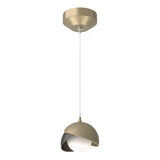 BROOKLYN DOUBLE SHADE LOW VOLTAGE MINI PENDANT BY HUBBARDTON FORGE, FINISH: SOFT GOLD, ACCENT: OIL RUBBED BRONZE, OPAL GLASS, | CASA DI LUCE LIGHTING