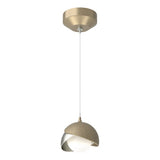 BROOKLYN DOUBLE SHADE LOW VOLTAGE MINI PENDANT BY HUBBARDTON FORGE, FINISH: SOFT GOLD, ACCENT: STERLING, OPAL GLASS, | CASA DI LUCE LIGHTING