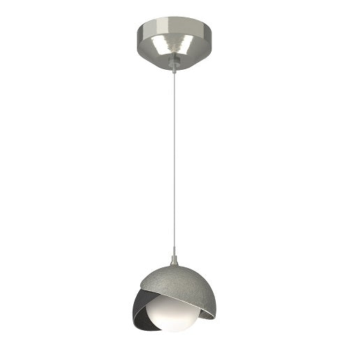 BROOKLYN DOUBLE SHADE LOW VOLTAGE MINI PENDANT BY HUBBARDTON FORGE, FINISH: STERLING, ACCENT: BLACK, OPAL GLASS, | CASA DI LUCE LIGHTING