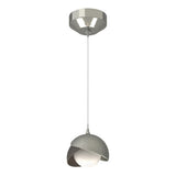 BROOKLYN DOUBLE SHADE LOW VOLTAGE MINI PENDANT BY HUBBARDTON FORGE, FINISH: STERLING, ACCENT: DARK SMOKE, OPAL GLASS, | CASA DI LUCE LIGHTING