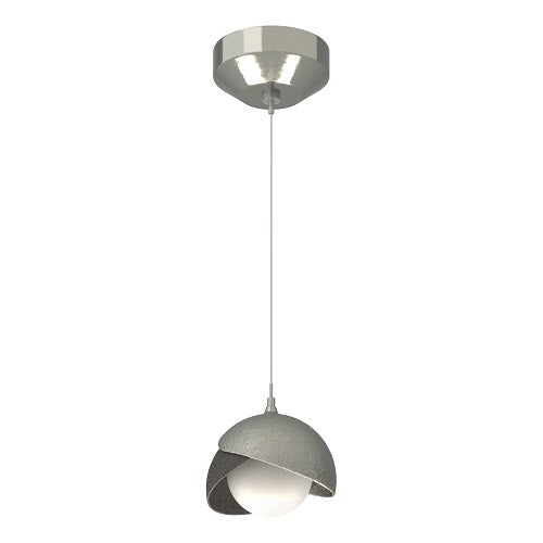 BROOKLYN DOUBLE SHADE LOW VOLTAGE MINI PENDANT BY HUBBARDTON FORGE, FINISH: STERLING, ACCENT: NATURAL IRON, OPAL GLASS, | CASA DI LUCE LIGHTING