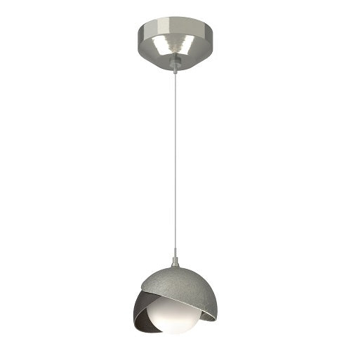 BROOKLYN DOUBLE SHADE LOW VOLTAGE MINI PENDANT BY HUBBARDTON FORGE, FINISH: STERLING, ACCENT: OIL RUBBED BRONZE, OPAL GLASS, | CASA DI LUCE LIGHTING