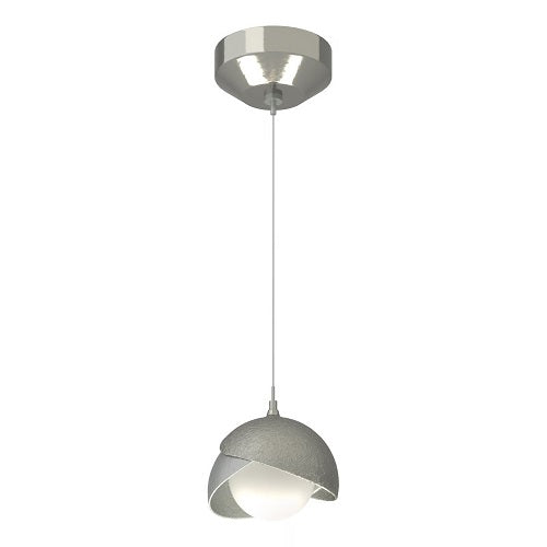 BROOKLYN DOUBLE SHADE LOW VOLTAGE MINI PENDANT BY HUBBARDTON FORGE, FINISH: STERLING, ACCENT: VINTAGE PLATINUM, OPAL GLASS, | CASA DI LUCE LIGHTING