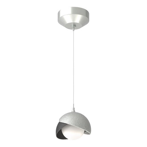 BROOKLYN DOUBLE SHADE LOW VOLTAGE MINI PENDANT BY HUBBARDTON FORGE, FINISH: VINTAGE PLATINUM, ACCENT: BLACK, OPAL GLASS, | CASA DI LUCE LIGHTING
