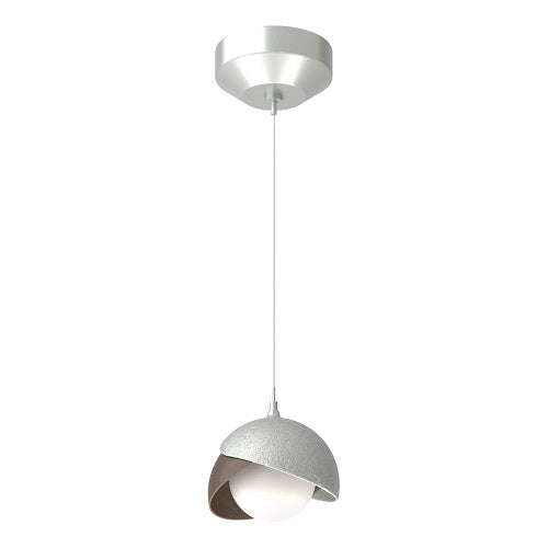 BROOKLYN DOUBLE SHADE LOW VOLTAGE MINI PENDANT BY HUBBARDTON FORGE, FINISH: VINTAGE PLATINUM, ACCENT: BRONZE, OPAL GLASS, | CASA DI LUCE LIGHTING