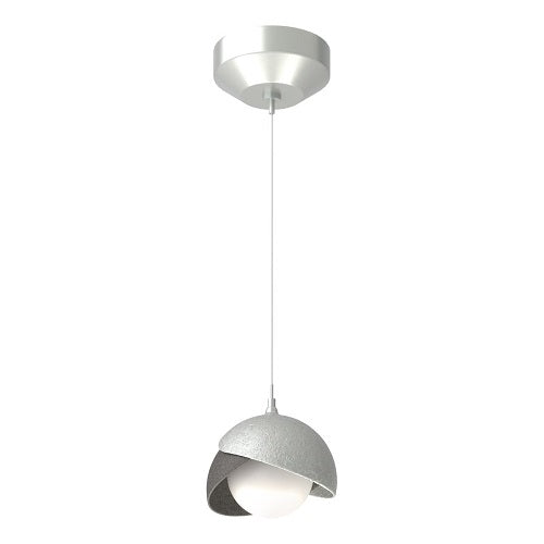 BROOKLYN DOUBLE SHADE LOW VOLTAGE MINI PENDANT BY HUBBARDTON FORGE, FINISH: VINTAGE PLATINUM, ACCENT: NATURAL IRON, OPAL GLASS, | CASA DI LUCE LIGHTING