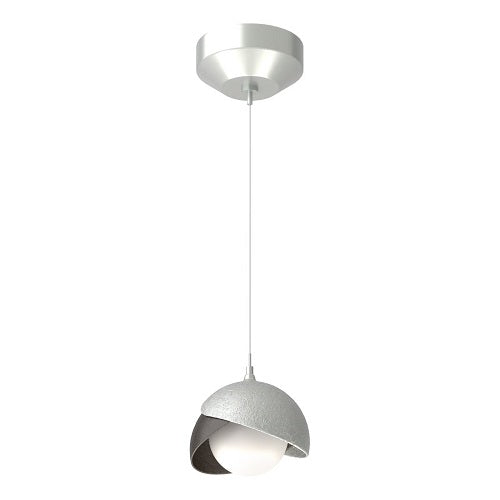 BROOKLYN DOUBLE SHADE LOW VOLTAGE MINI PENDANT BY HUBBARDTON FORGE, FINISH: VINTAGE PLATINUM, ACCENT: OIL RUBBED BRONZE, OPAL GLASS, | CASA DI LUCE LIGHTING