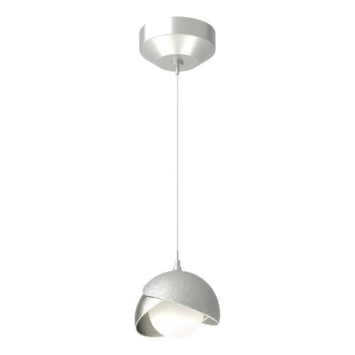 BROOKLYN DOUBLE SHADE LOW VOLTAGE MINI PENDANT BY HUBBARDTON FORGE, FINISH: VINTAGE PLATINUM, ACCENT: STERLING, OPAL GLASS, | CASA DI LUCE LIGHTING