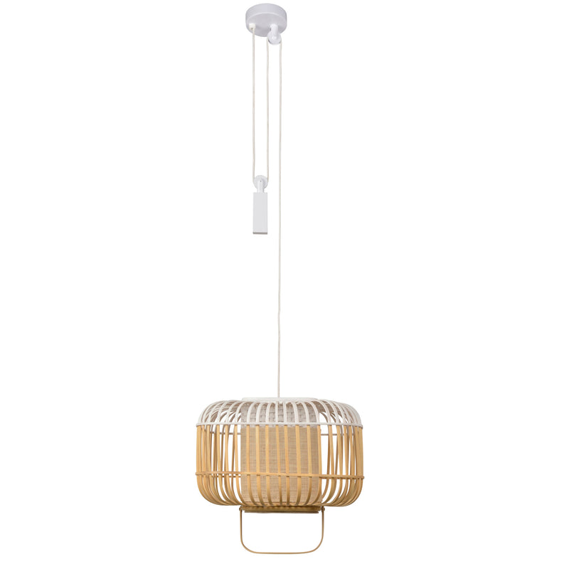 Bamboo Square Pendant Light By Forestier, Size: Small, Finish: White