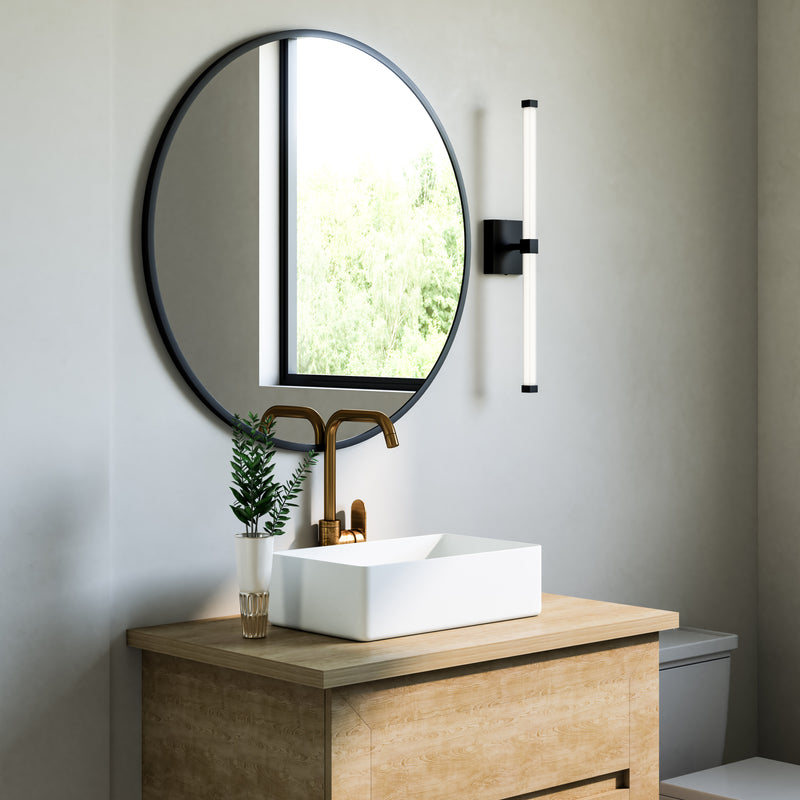 Blade Vanity Light by Kuzco - Black, Along with mirror in bathroom