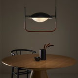 Matt Black and Brown Leather Wong Pendant Light in Restaurant