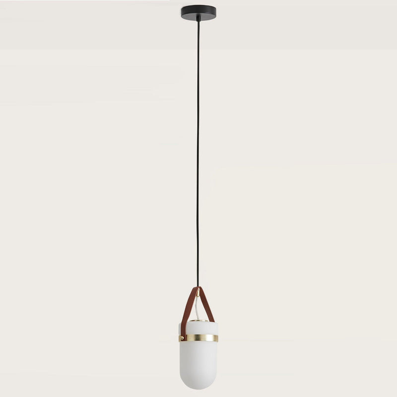 Matt Black with Matt Brass (details) and Brown Leather Almon Pendant Light by Aromas Del Campo