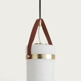 Matt Black with Matt Brass (details) and Brown Leather Almon Pendant Light by Aromas Del Campo