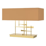 CAVALETTI TABLE LAMP BY HUBBARDTON FORGE, FINISH: MODERN BRASS; SHADE: DOESKIN SUEDE, | CASA DI LUCE LIGHTING