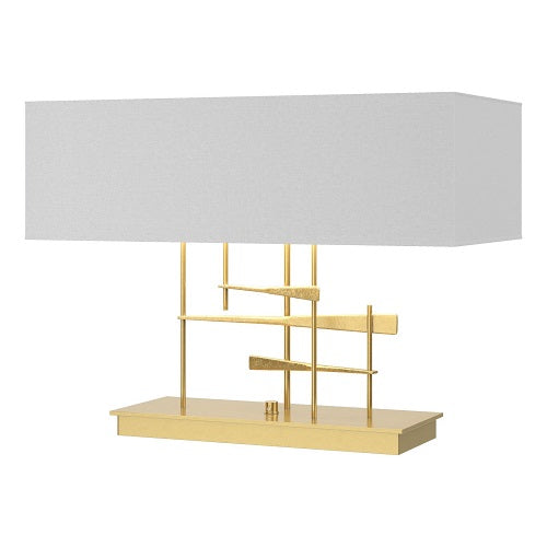 CAVALETTI TABLE LAMP BY HUBBARDTON FORGE, FINISH: MODERN BRASS; SHADE: LIGHT GREY, | CASA DI LUCE LIGHTING