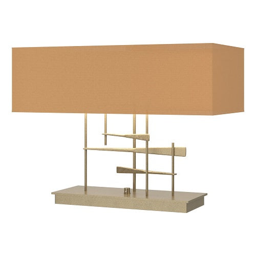 CAVALETTI TABLE LAMP BY HUBBARDTON FORGE, FINISH: SOFT GOLD; SHADE: DOESKIN SUEDE, | CASA DI LUCE LIGHTING