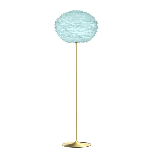 Eos Evia Floor Lamp by Umage - Large, Lampshade Blue, Floor stand Brushed brass, Floor Lamp Installed in the bedroom, living, and dining room