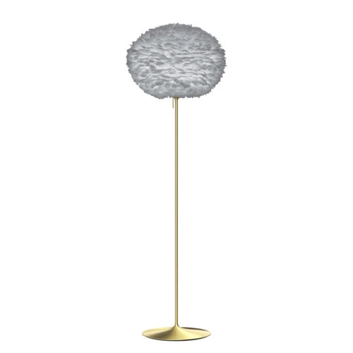 Eos Evia Floor Lamp by Umage - Large, Lampshade Grey, Floor stand Brushed brass, Floor Lamp Installed in the bedroom, living, and dining room