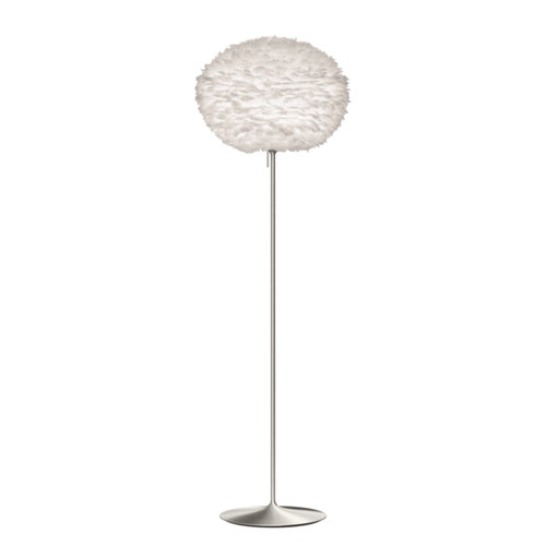 Eos Evia Floor Lamp by Umage - Large, Lampshade White, Floor stand Brushed steel, Floor Lamp Installed in the bedroom, living, and dining room