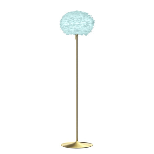 Eos Evia Floor Lamp by Umage - Medium, Lampshade Blue, Floor stand Brushed brass, Floor Lamp Installed in the bedroom, living, and dining room