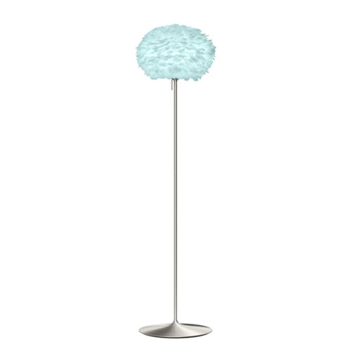 Eos Evia Floor Lamp by Umage - Medium, Lampshade Blue, Floor stand Brushed steel, Floor Lamp Installed in the bedroom, living, and dining room
