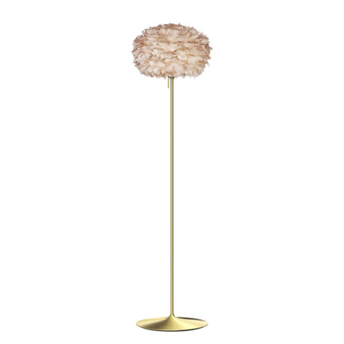 Eos Evia Floor Lamp by Umage - Medium, Lampshade Brown, Floor stand Brushed brass, Floor Lamp Installed in the bedroom, living, and dining room