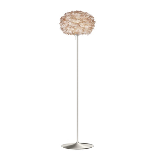 Eos Evia Floor Lamp by Umage - Medium, Lampshade Brown, Floor stand Brushed steel, Floor Lamp Installed in the bedroom, living, and dining room