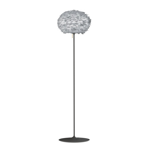 Eos Evia Floor Lamp by Umage - Medium, Lampshade Grey, Floor stand Black, Floor Lamp Installed in the bedroom, living, and dining room