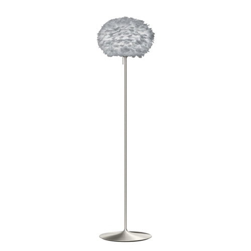 Eos Evia Floor Lamp by Umage - Medium, Lampshade Grey, Floor stand Brushed steel, Floor Lamp Installed in the bedroom, living, and dining room